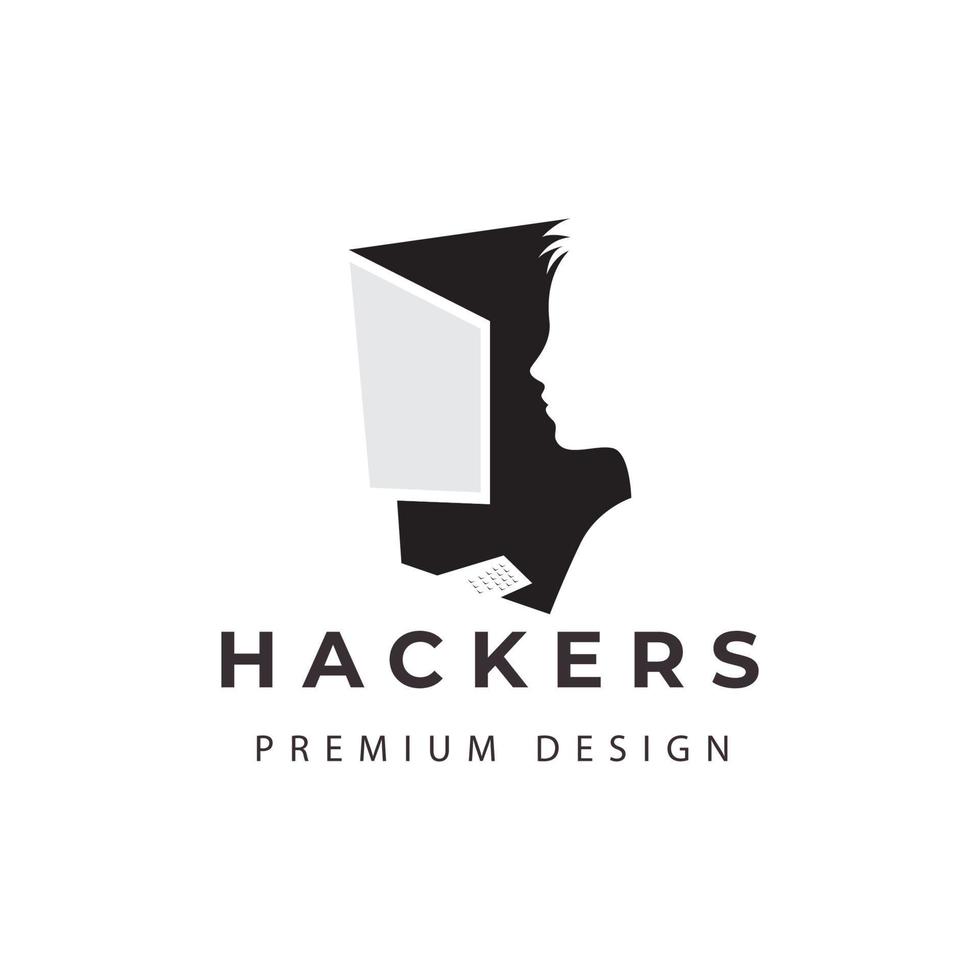 hacker ontwerper computer zwarte achtergrond logo vector pictogram symbool illustratie ontwerp