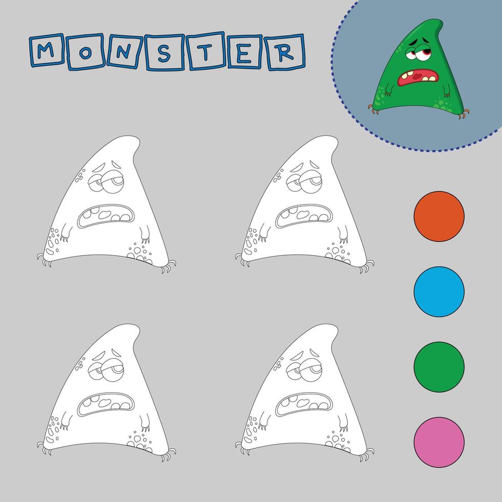 kleurboek van een kleurrijke monsters. educatieve creatieve spellen voor kleuters vector