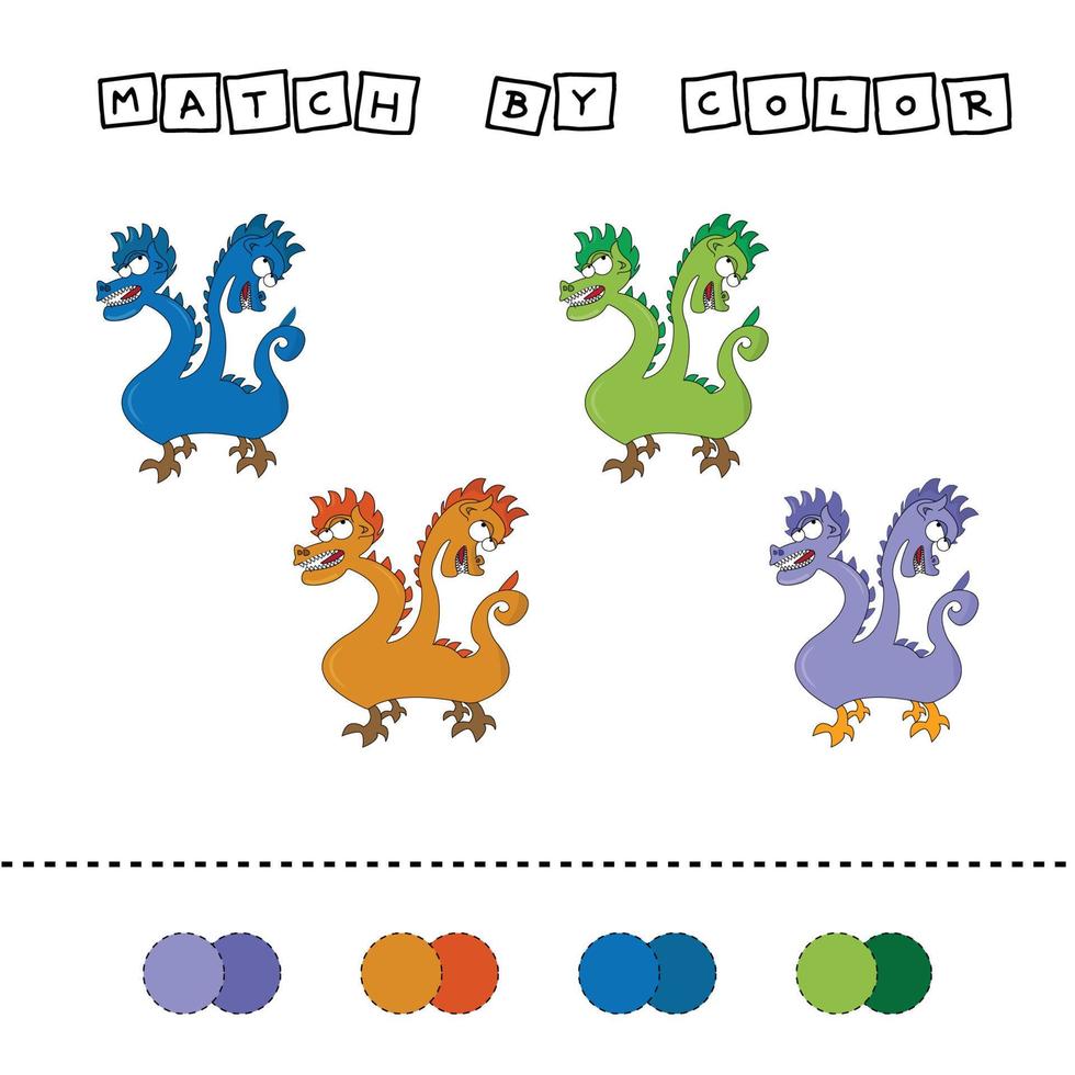 werkblad vectorontwerp, uitdaging om de monsters te verbinden met hun kleur. logisch spel voor kinderen. vector