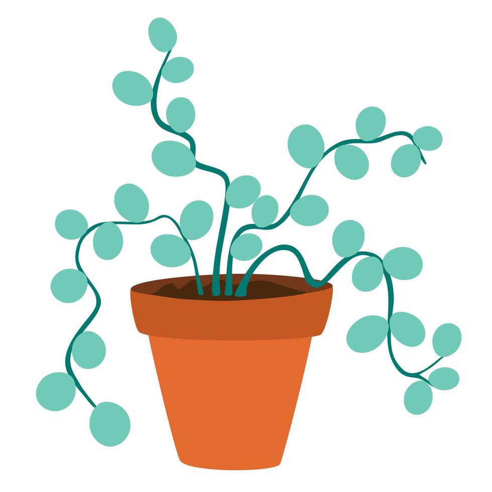 kamerplant in pot. gebladerte kamerplant groeit in bloempot. groene bladdecoratie voor interieur. natuurlijke binneninrichting. hand tekenen vectorillustratie geïsoleerd op een witte achtergrond vector