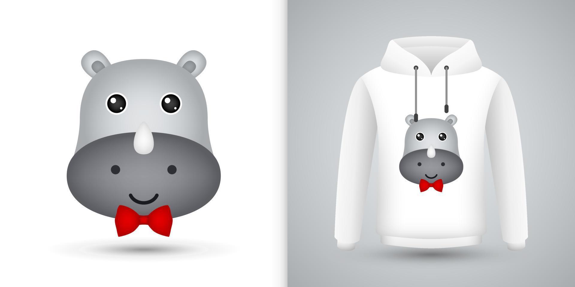 neushoorn hoofd op witte sweatshirt hoodie vector