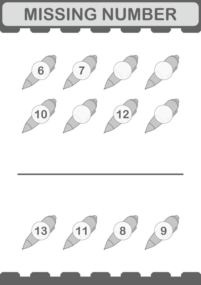 ontbrekend nummer met pen. werkblad voor kinderen vector