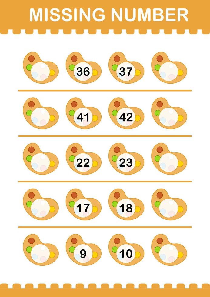 ontbrekend nummer met kunstpalet. werkblad voor kinderen vector