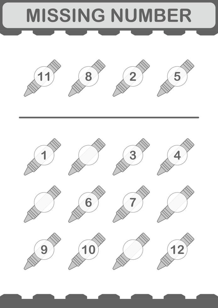 ontbrekend nummer met krijt. werkblad voor kinderen vector