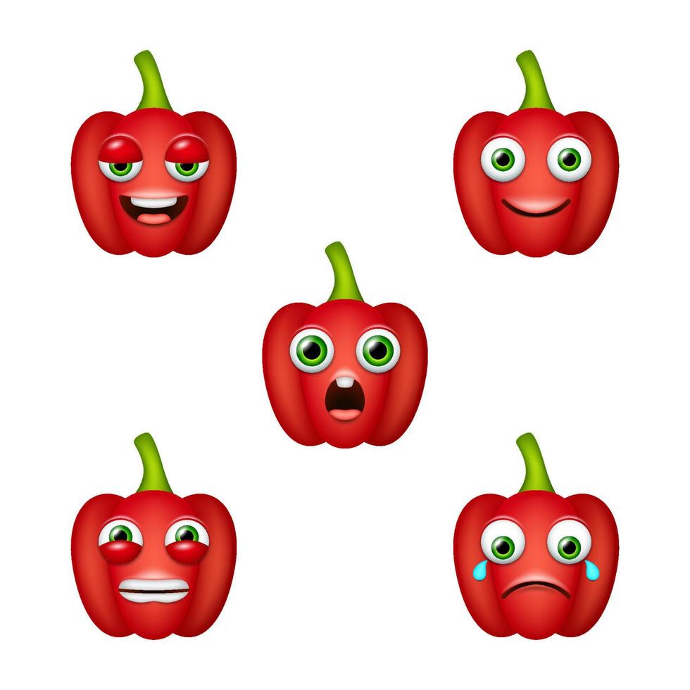 emoticon van schattige rode paprika. geïsoleerde vector set