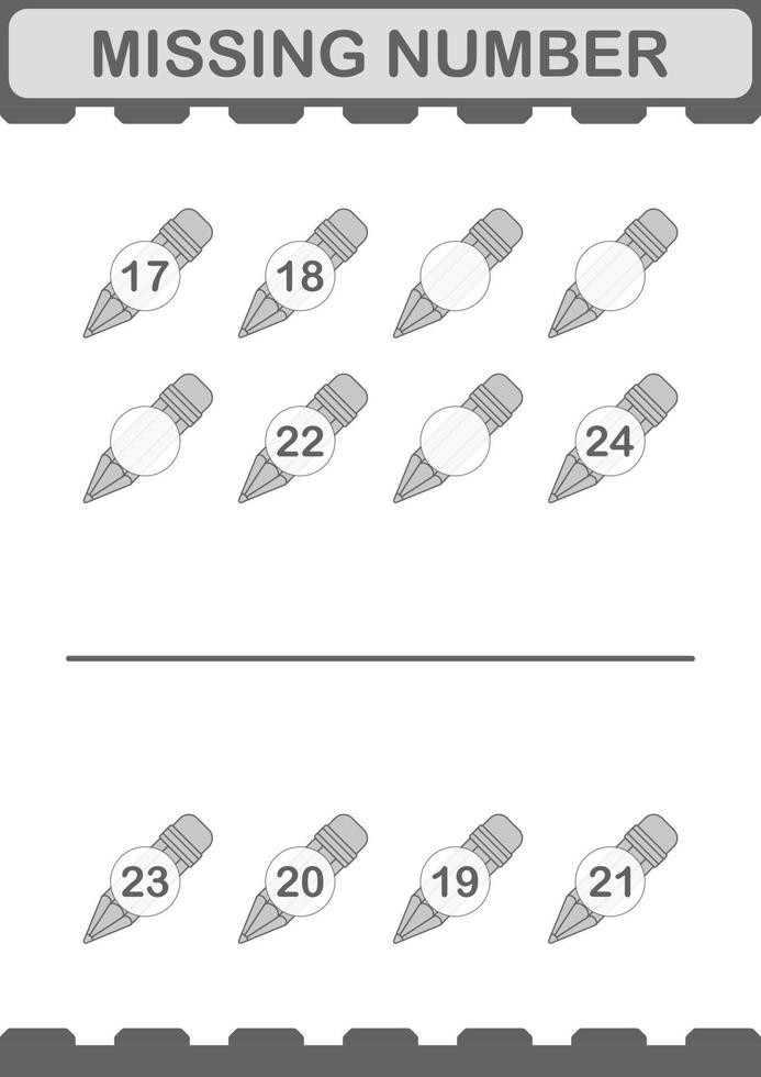 ontbrekend nummer met potlood. werkblad voor kinderen vector