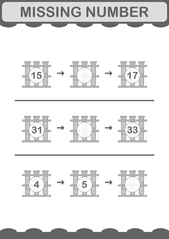 ontbrekend nummer met reageerbuis. werkblad voor kinderen vector