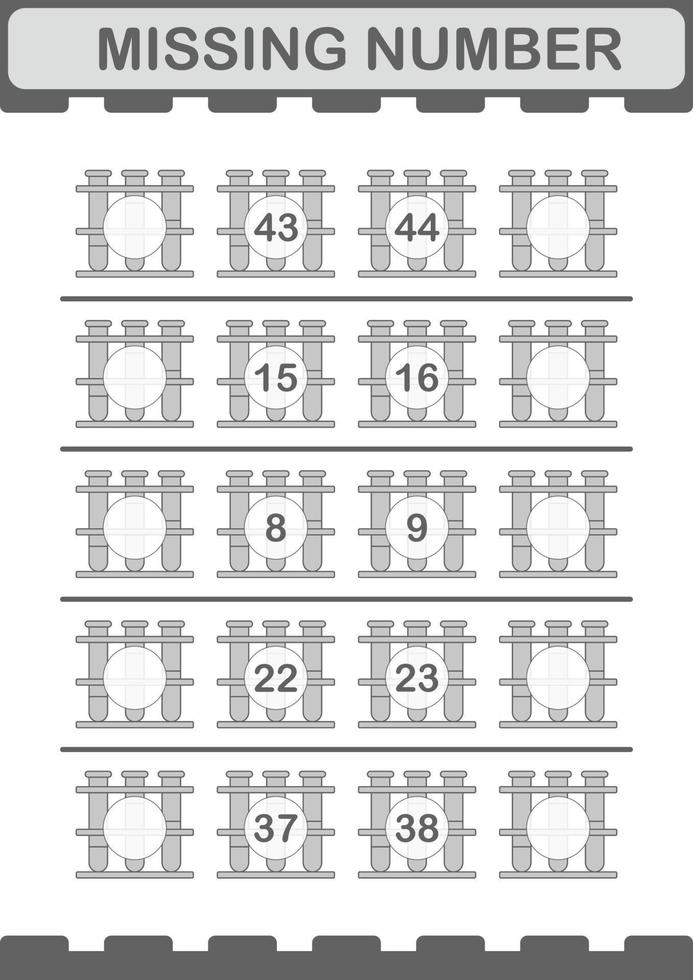 ontbrekend nummer met reageerbuis. werkblad voor kinderen vector