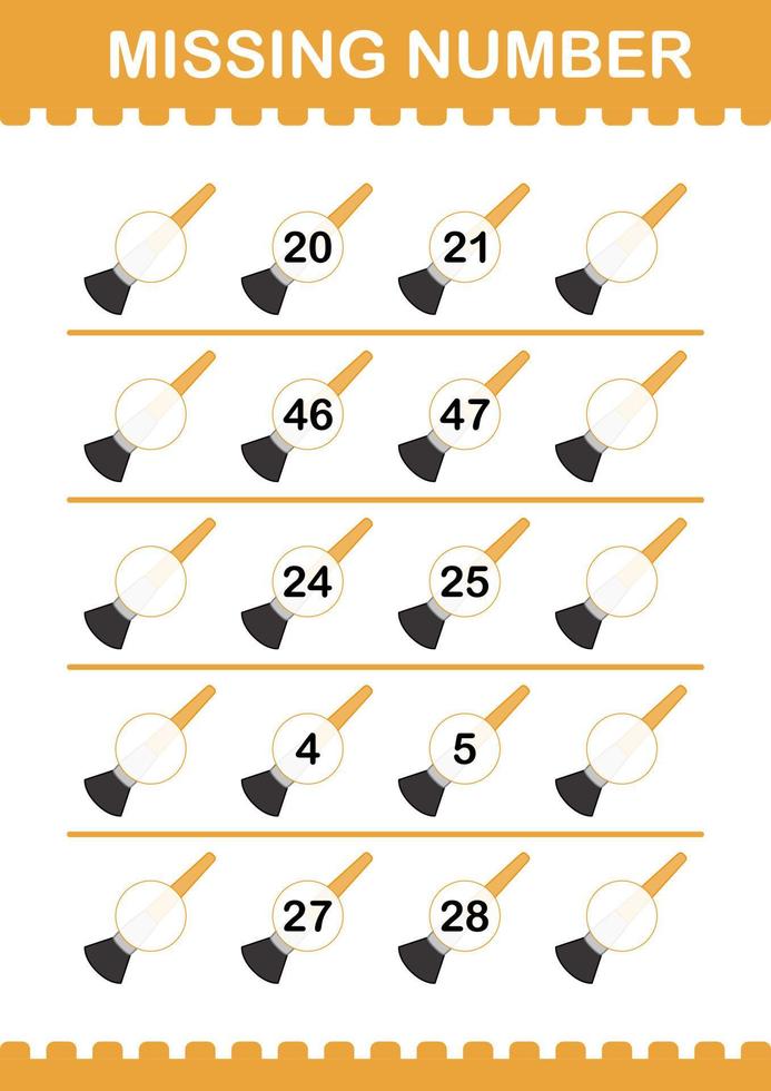 ontbrekend nummer met penseel. werkblad voor kinderen vector