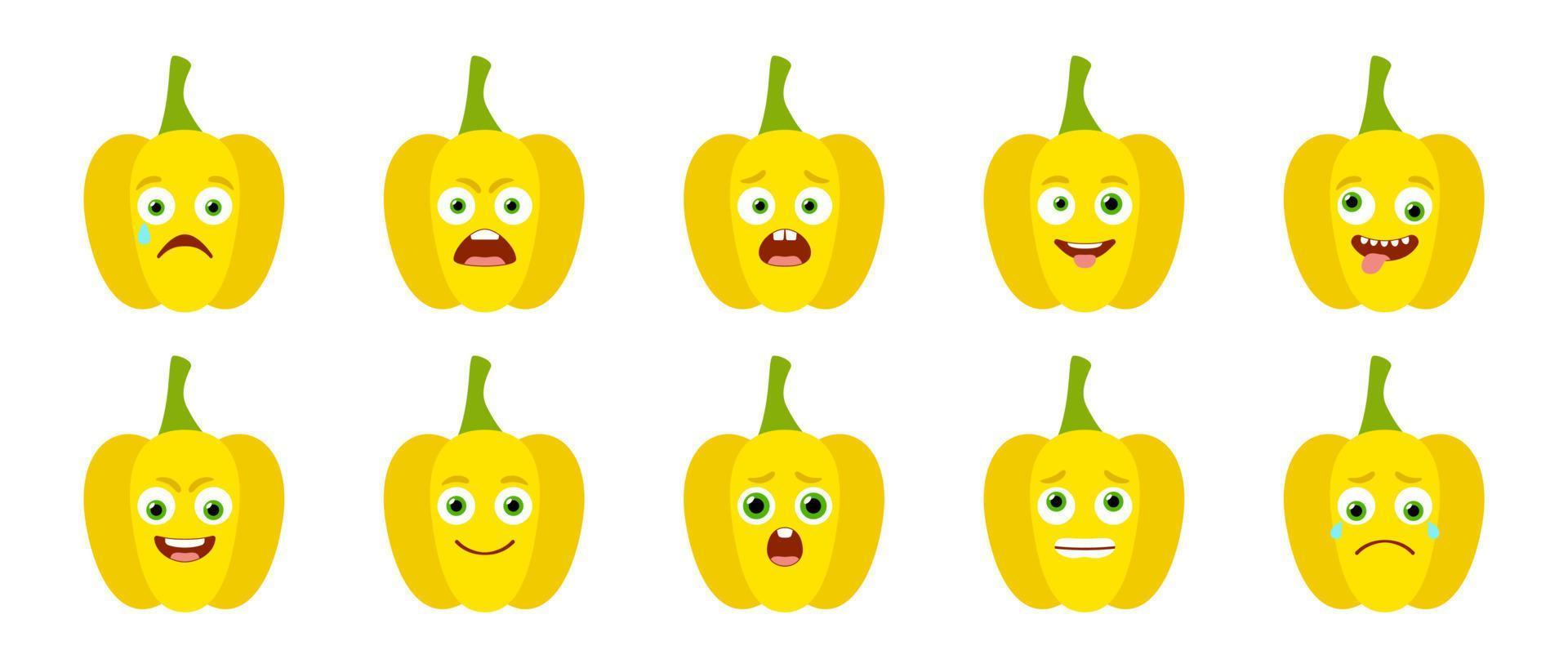 emoticon van schattige gele paprika. geïsoleerde vector set