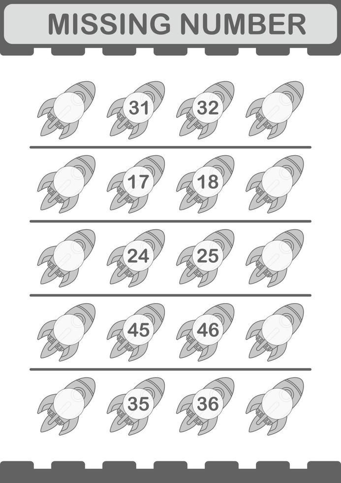 ontbrekend nummer met raket. werkblad voor kinderen vector