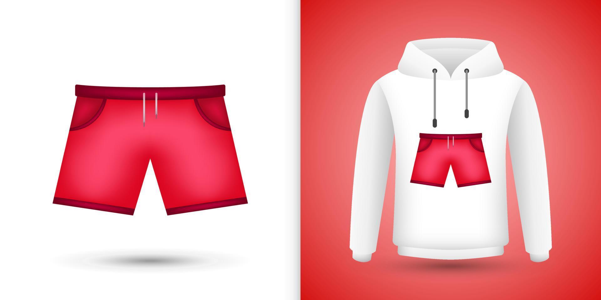 korte broek op witte sweatshirt hoodie. vector illustratie