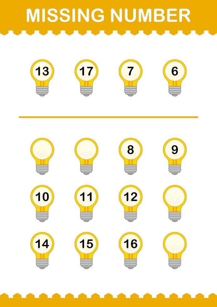 ontbrekend nummer met lamp. werkblad voor kinderen vector