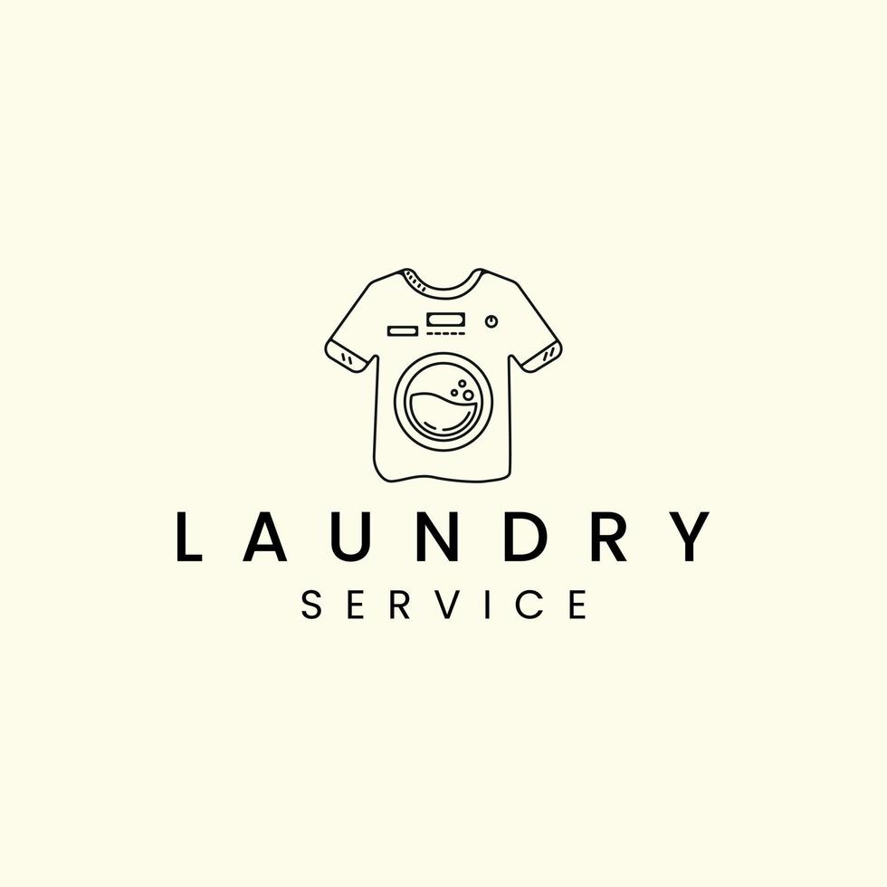 Wasserij shirt met lijn kunst stijl logo pictogram sjabloonontwerp. wasmachine, zeep, water, vectorillustratie vector