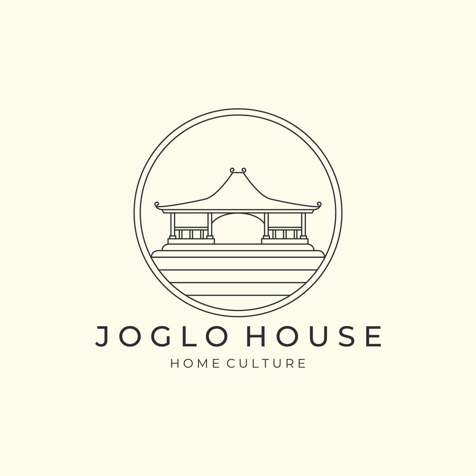 joglo huis met lineaire en embleem stijl logo pictogram sjabloonontwerp. thuis, Javaans, traditioneel, cultuur, vectorillustratie vector