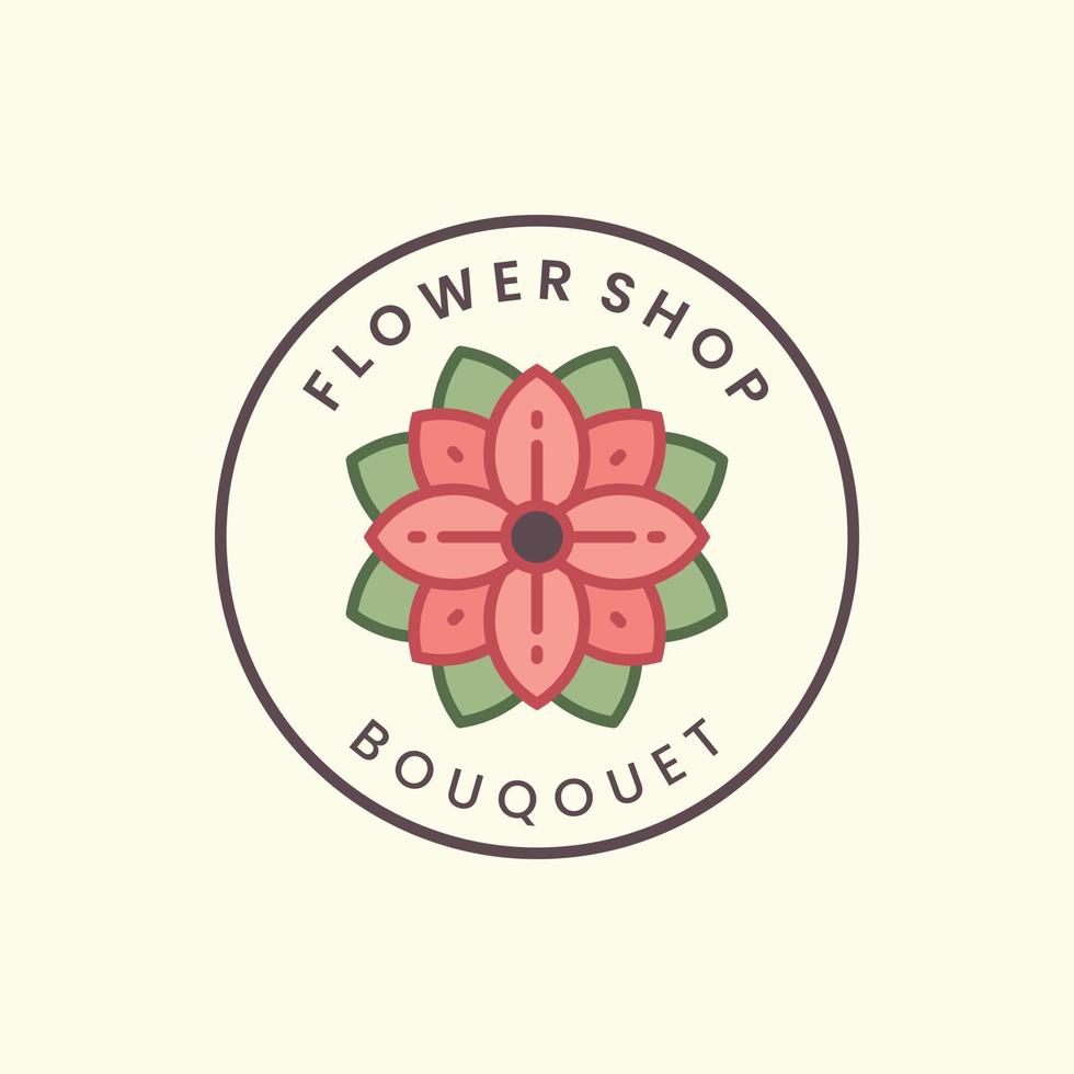 bloemenwinkel met vintage kleur en embleem stijl logo pictogram vectorillustratie. natuur, bloemen, sjabloonontwerp vector