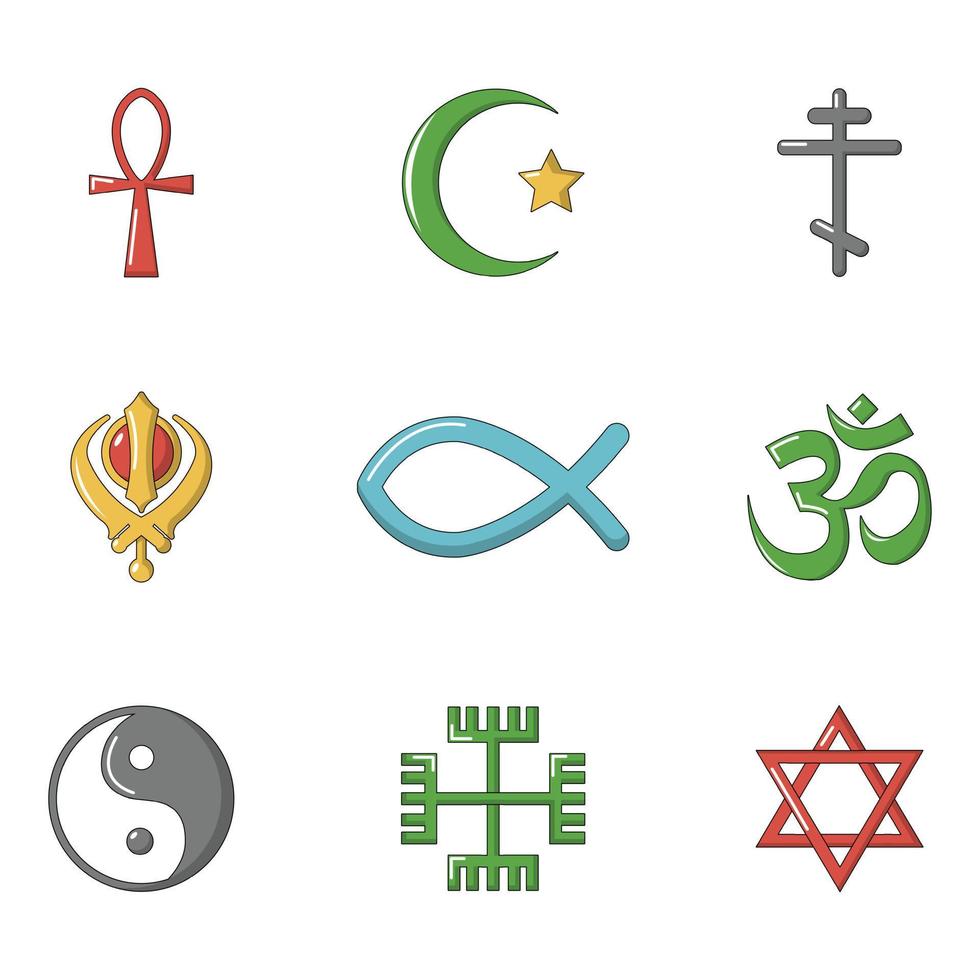 religieuze teken pictogrammenset, cartoon stijl vector