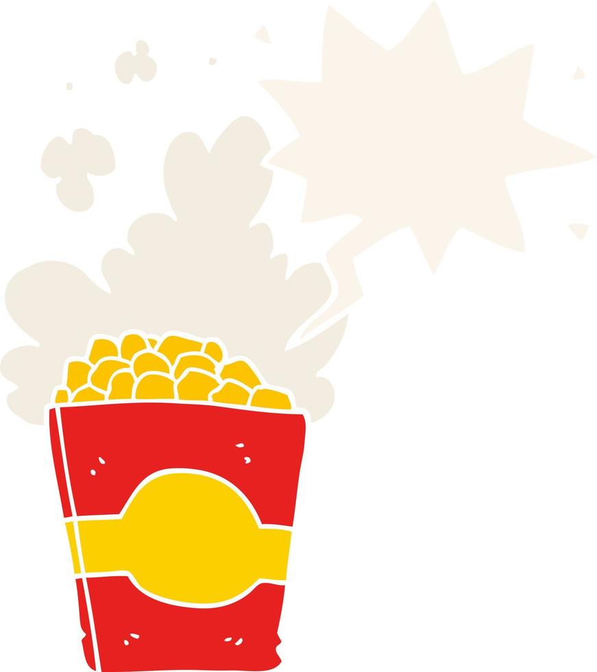 cartoon popcorn en tekstballon in retro stijl vector
