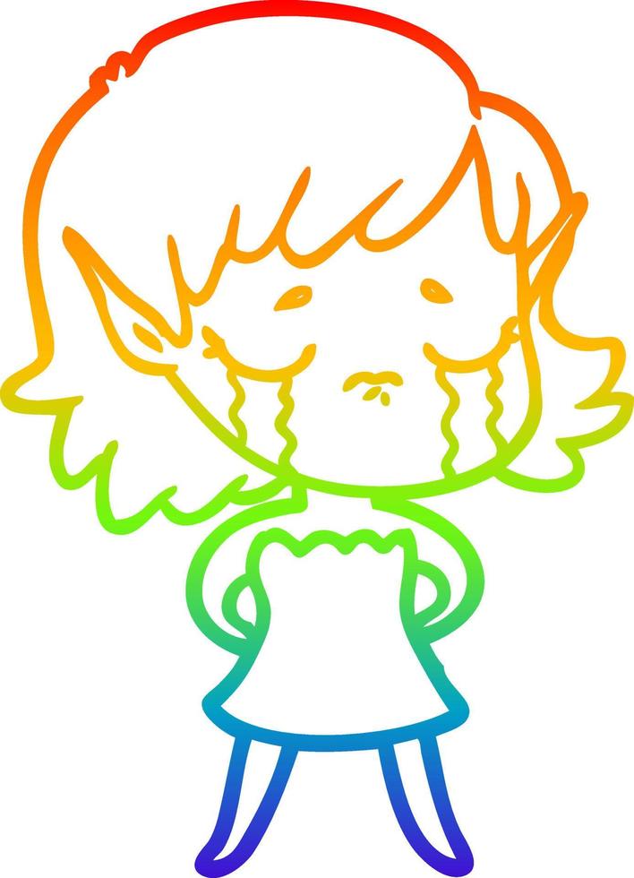 regenbooggradiënt lijntekening huilen cartoon elf meisje vector