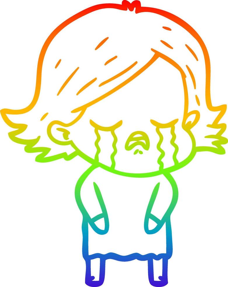 regenbooggradiënt lijntekening cartoon meisje huilen vector