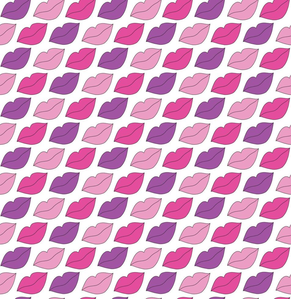 leuke naadloze patroonachtergrond met lippenpictogram, verschillende paarse schaduw. schattige meisjesachtige geometrische herhaal vector achtergrond, retro print, behang ontwerp.