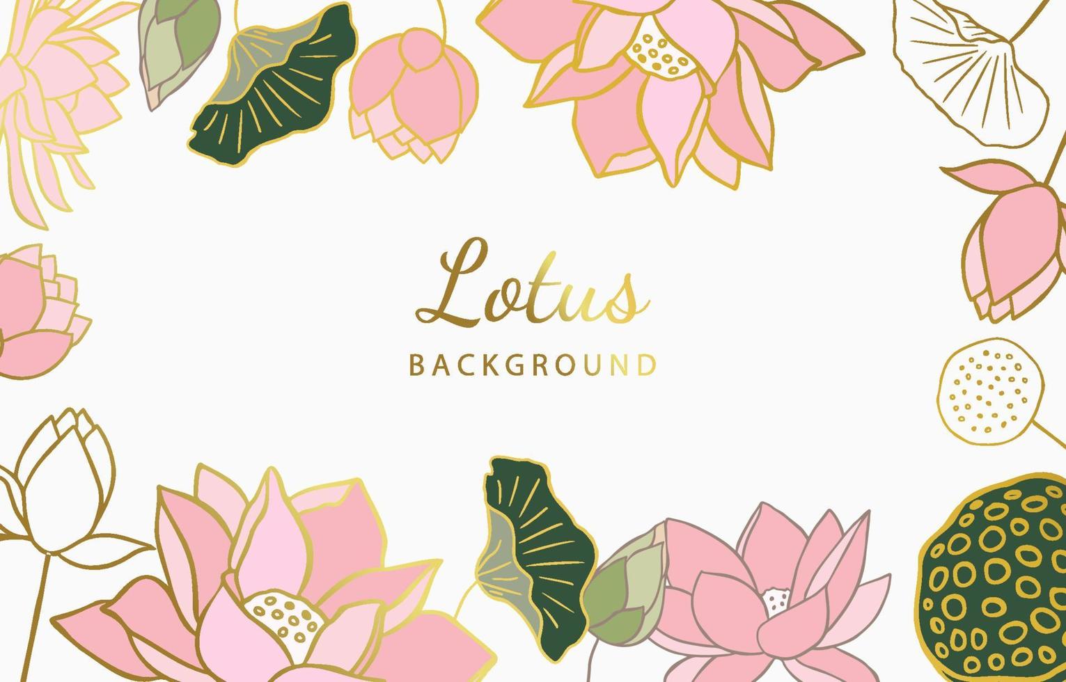 gouden roze lotus achtergrond. lijnkunstontwerp voor ansichtkaart, uitnodiging, presentatie vector