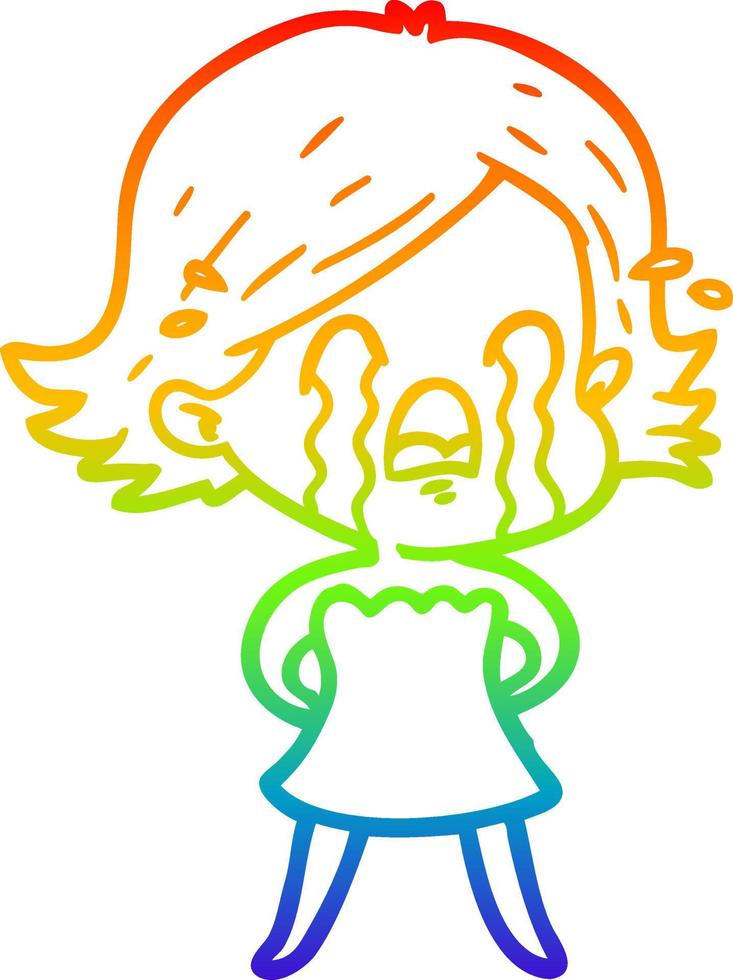 regenbooggradiënt lijntekening cartoon vrouw huilen vector