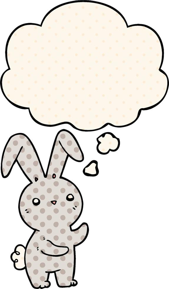schattig cartoon konijn en gedachte bel in stripboekstijl vector