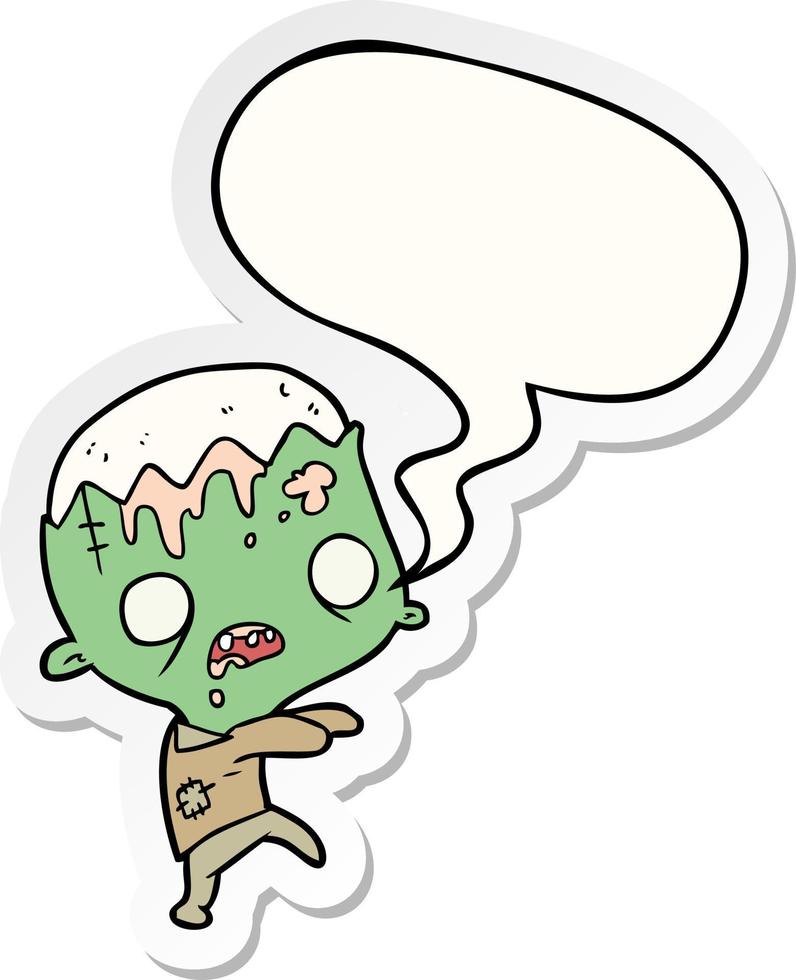 leuke cartoon zombie en tekstballon sticker vector