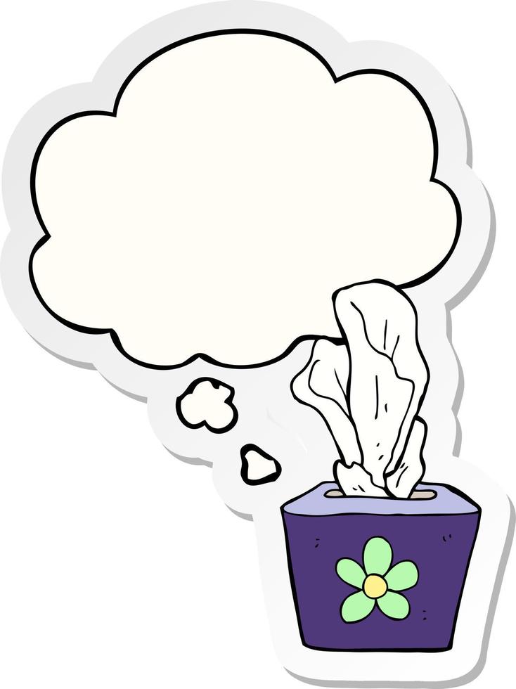 cartoondoos met tissues en tekstballon als gedrukte sticker vector