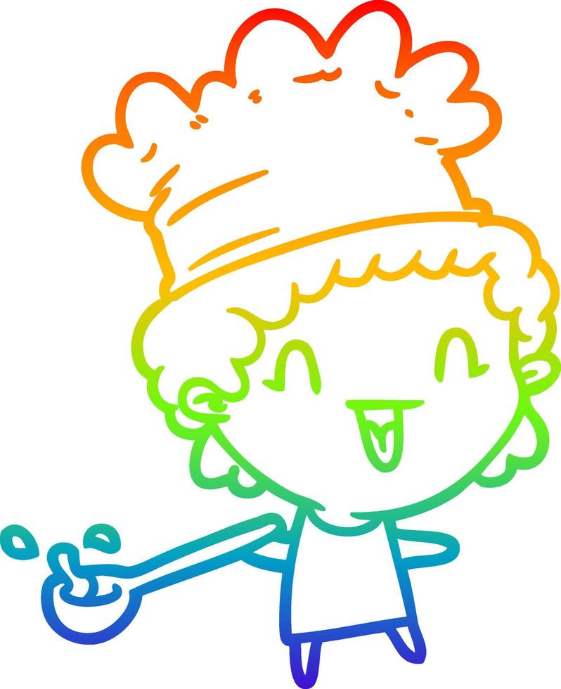 regenbooggradiënt lijntekening leuke cartoon gelukkige chef vector