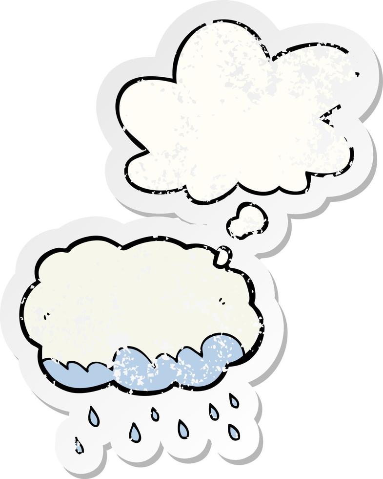 cartoon regenwolk en gedachte bel als een versleten versleten sticker vector