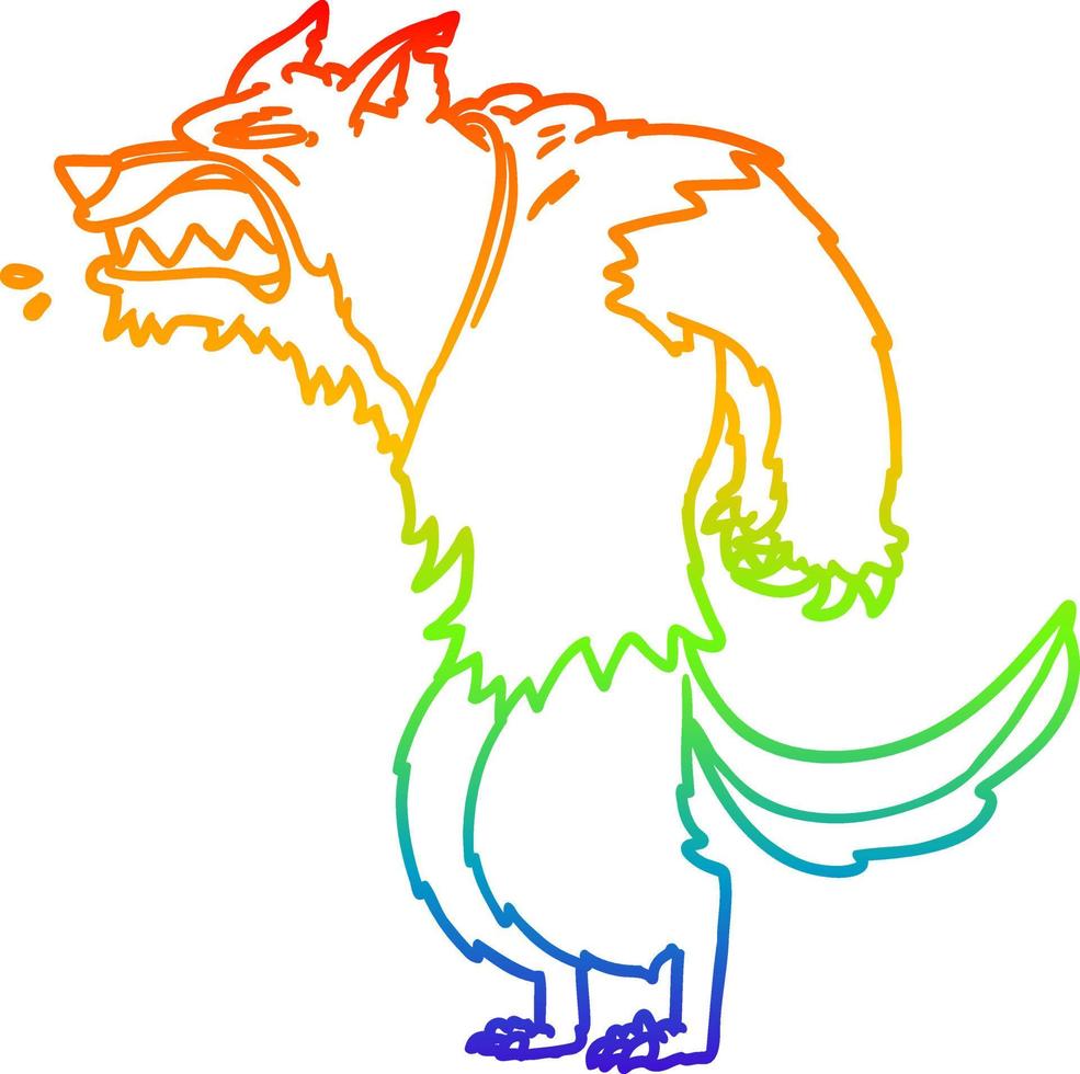regenbooggradiënt lijntekening boze weerwolf cartoon vector