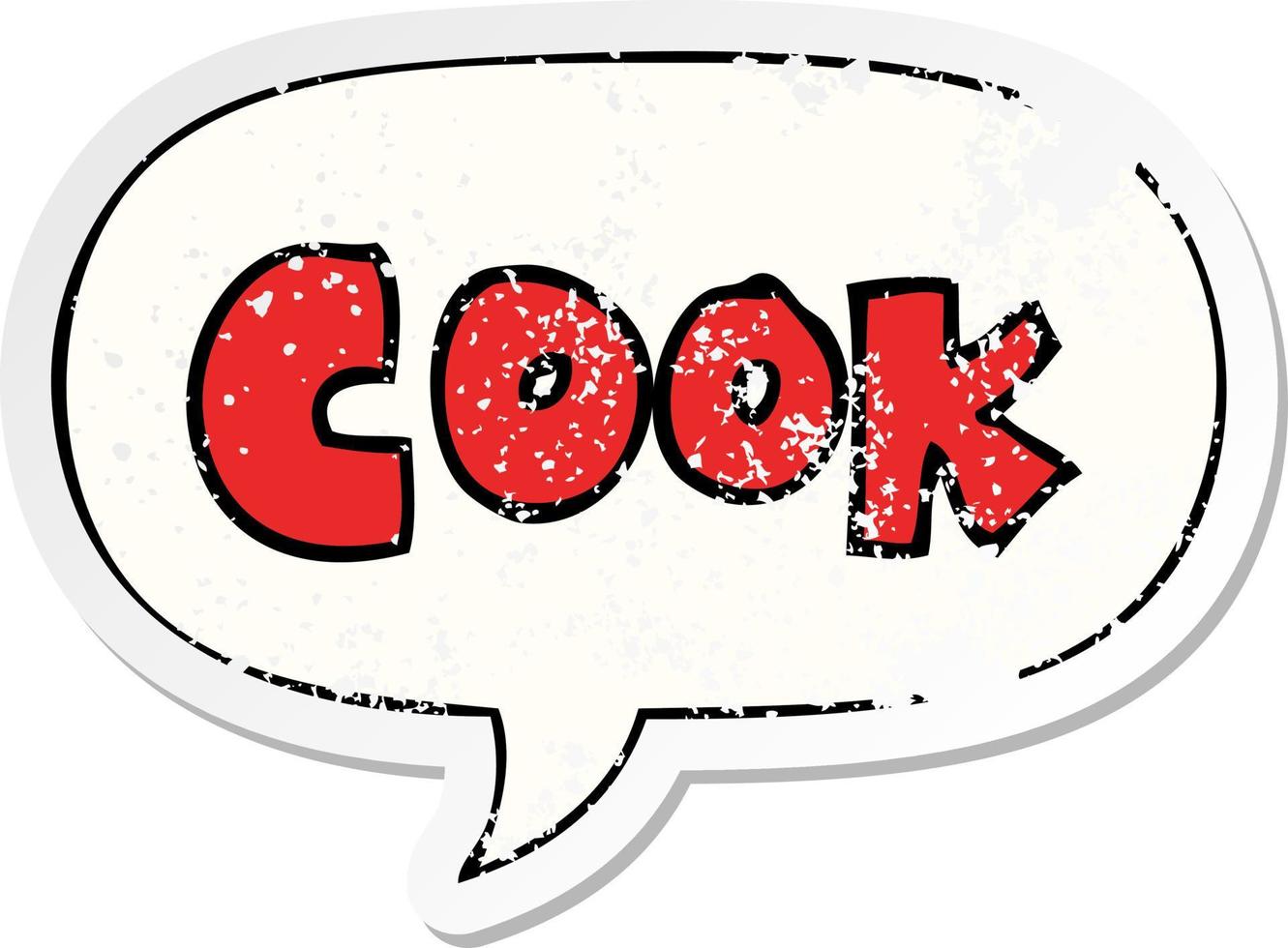 cartoon woord kok en toespraak bubble noodlijdende sticker vector