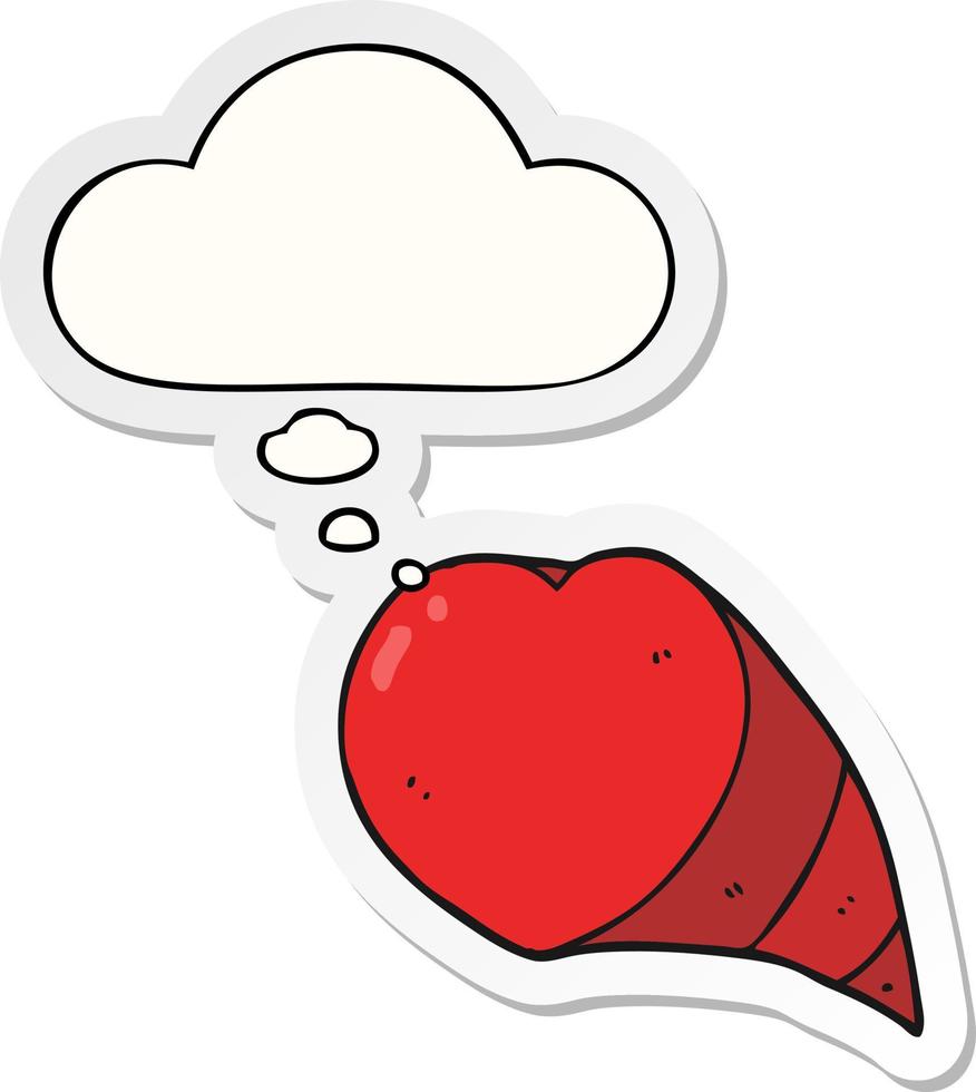 cartoon liefde hartsymbool en gedachte bel als een gedrukte sticker vector