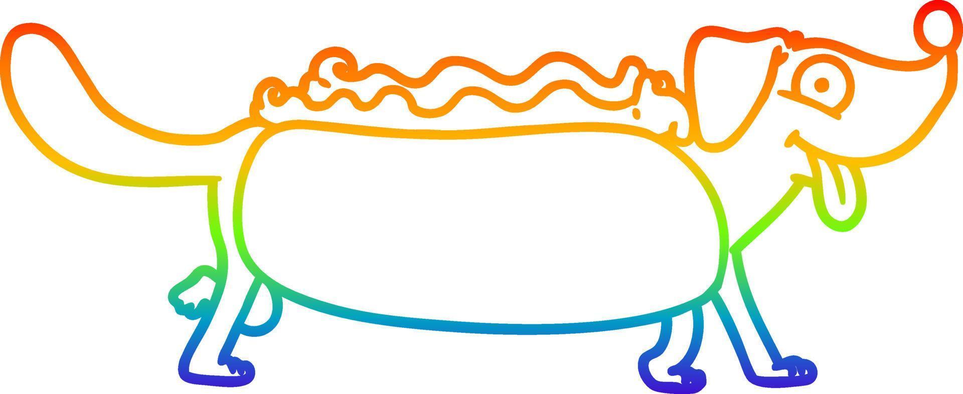 regenbooggradiënt lijntekening cartoon hotdog vector