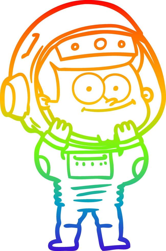 regenbooggradiënt lijntekening happy astronaut cartoon vector