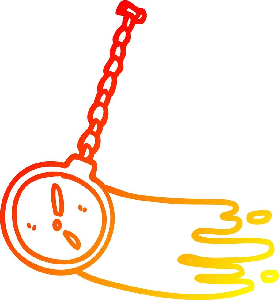 warme gradiënt lijntekening cartoon swingend gouden horloge vector