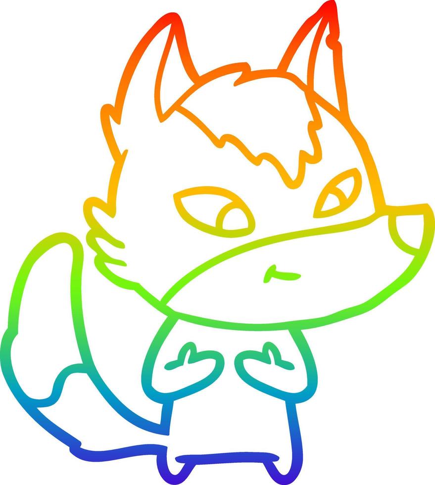 regenbooggradiënt lijntekening vriendelijke cartoon wolf vector