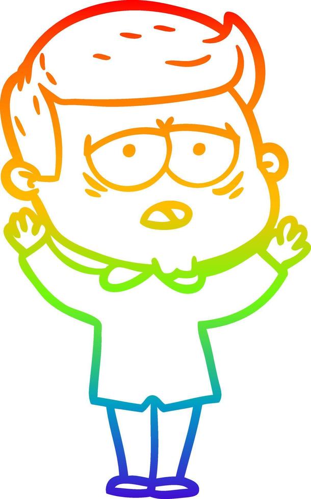 regenbooggradiënt lijntekening cartoon moe man vector