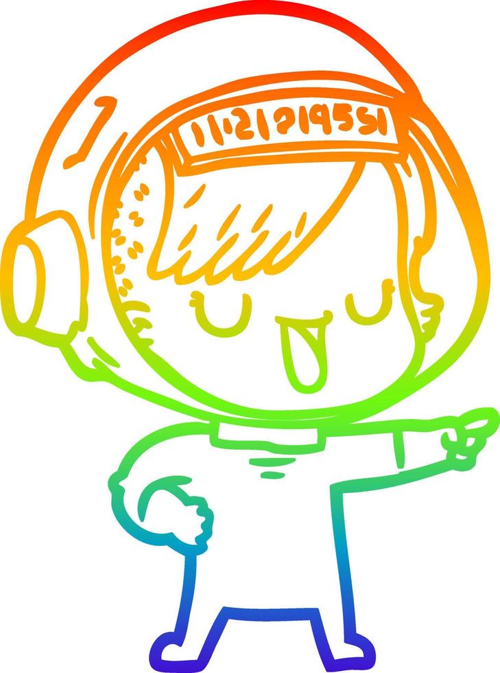 regenbooggradiënt lijntekening cartoon astronaut vrouw vector