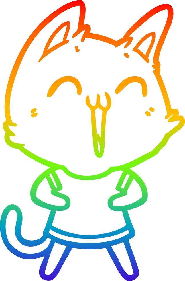 regenbooggradiënt lijntekening happy cartoon kat vector