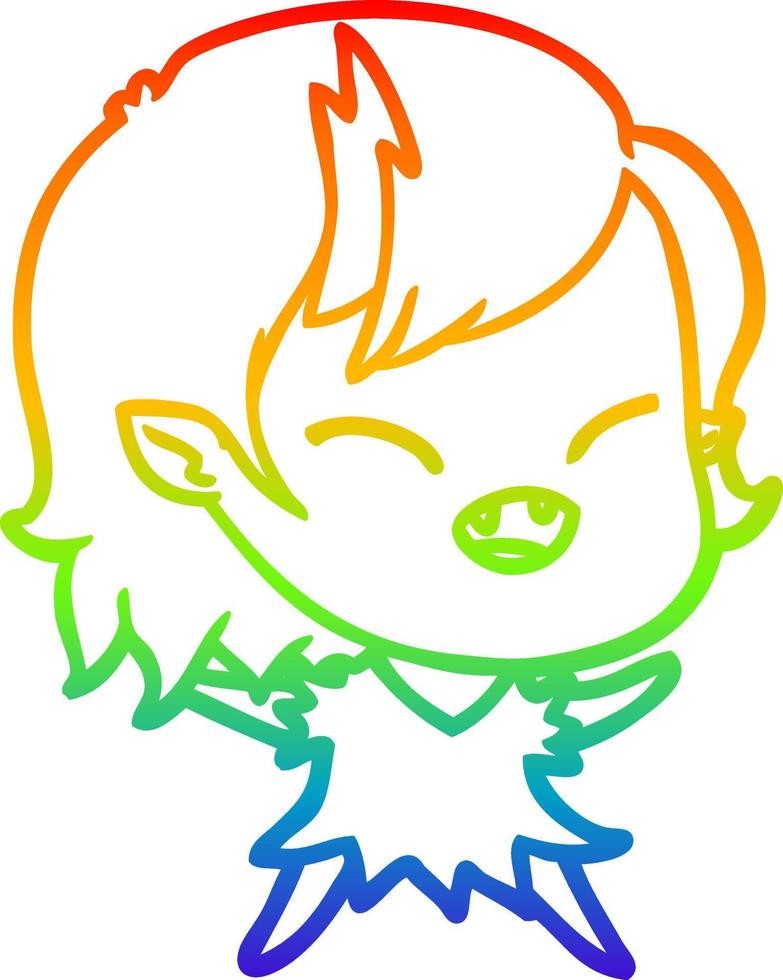 regenbooggradiënt lijntekening cartoon lachend vampiermeisje vector