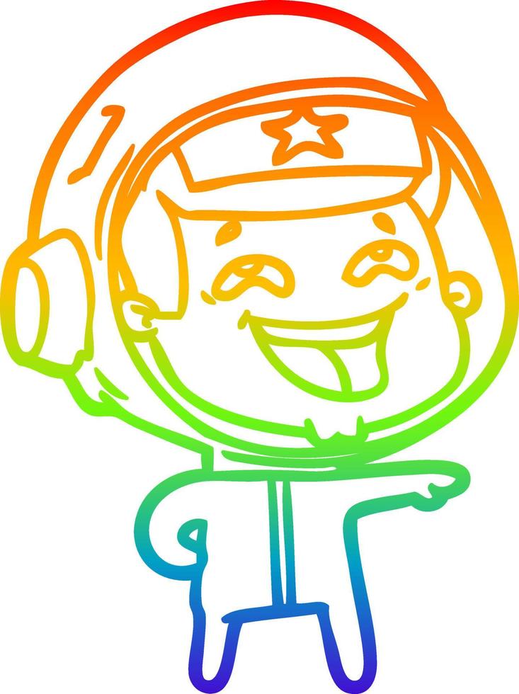regenbooggradiënt lijntekening cartoon lachende astronaut vector