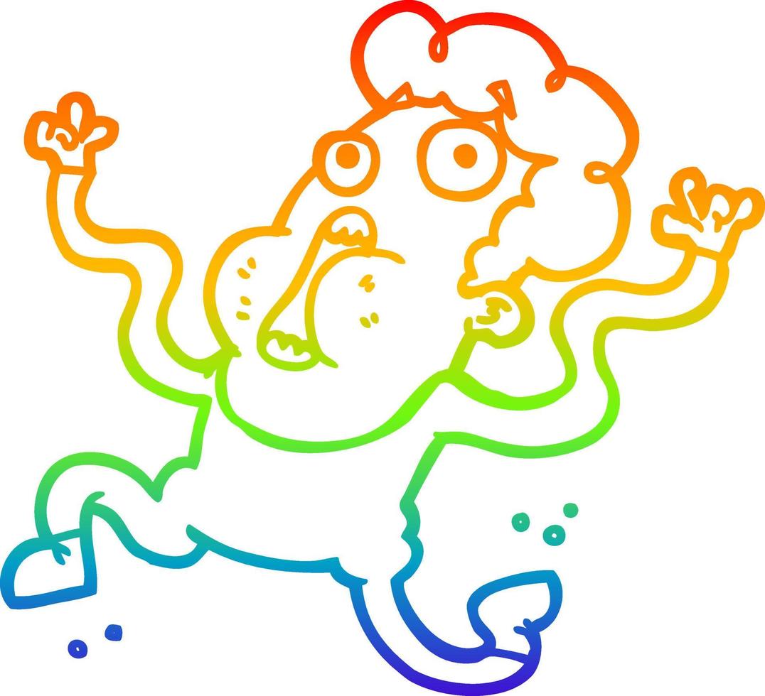 regenbooggradiënt lijntekening cartoon doodsbange man vector