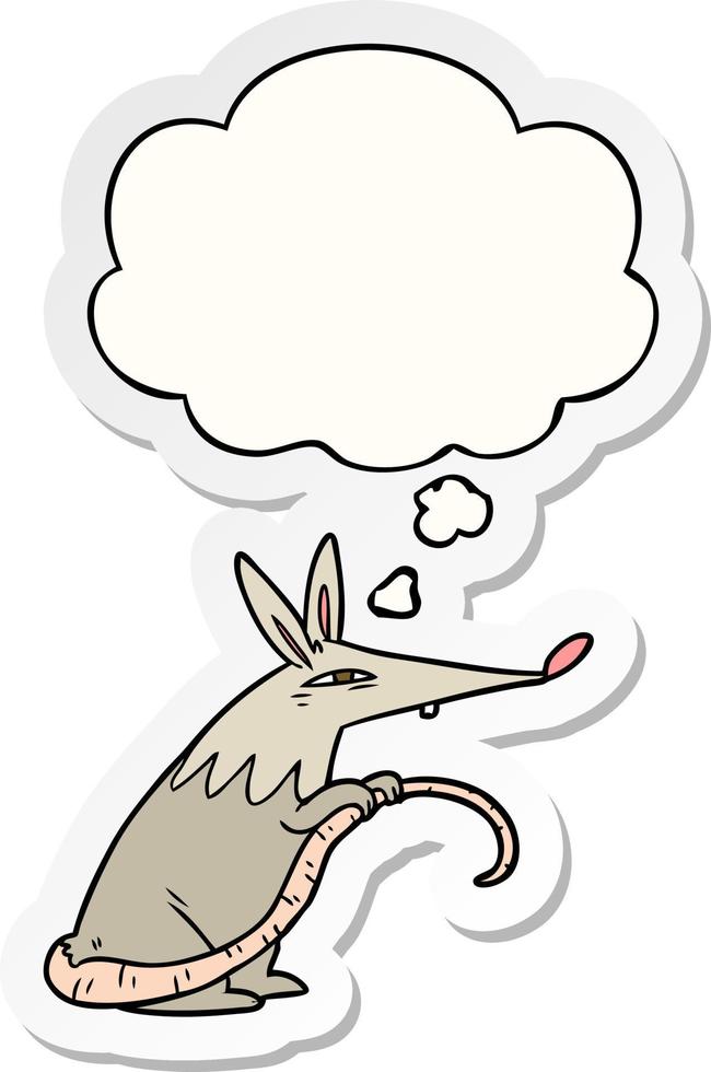 cartoon rat en gedachte bel als een gedrukte sticker vector