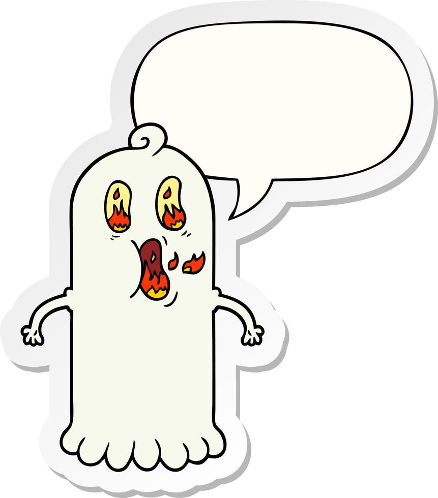 cartoon spook en vlammende ogen en tekstballon sticker vector