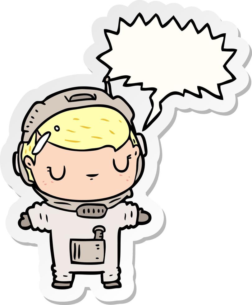 leuke cartoon astronaut en tekstballon sticker vector