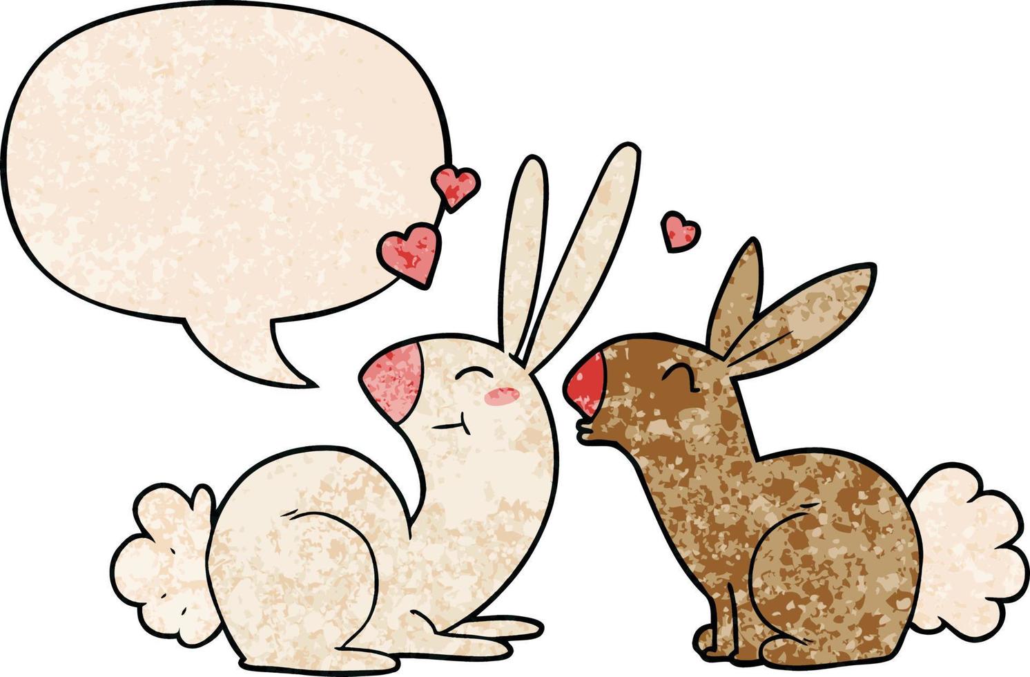 cartoon konijnen in liefde en tekstballon in retro textuurstijl vector
