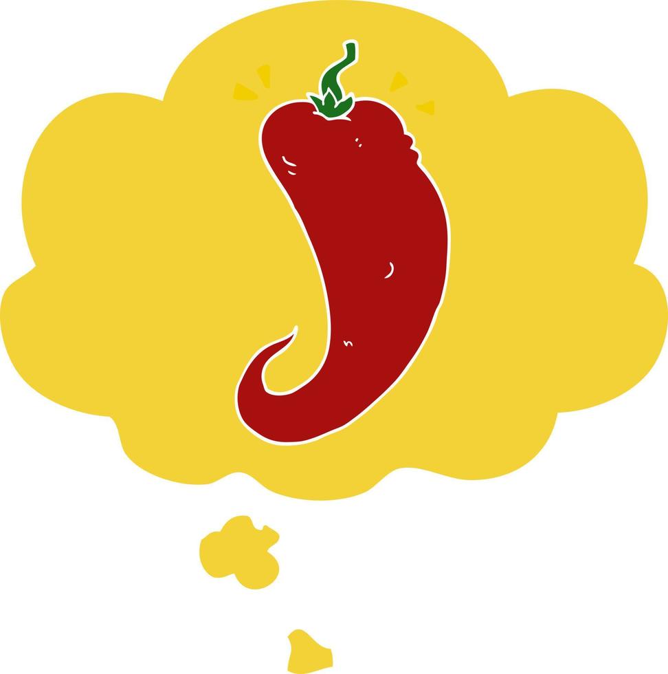 cartoon chili peper en gedachte bel in retro stijl vector